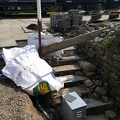 With the lamp post in shot, the sandbag wall for the air-raid shelter steps is rebuilt around the new electrics cabinet.